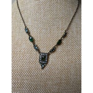 Avon Gold Emerald Green Blue Crystal Statement Necklace Victorian Revival Style